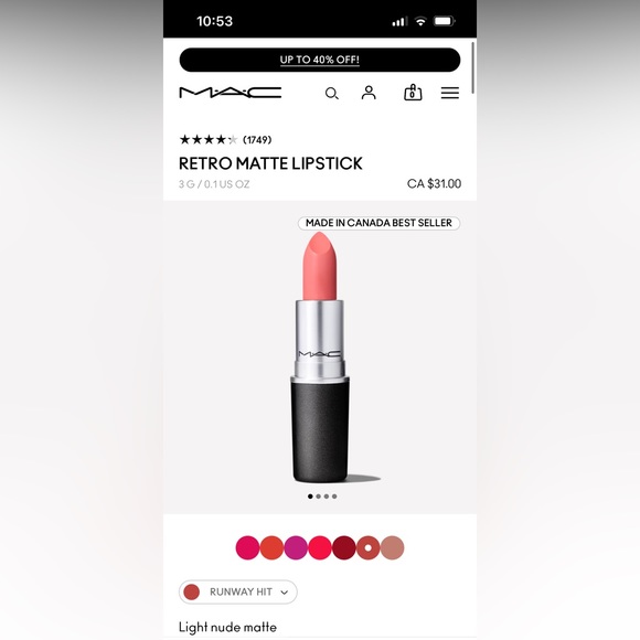 M.A.C Cosmetics Retro Matte Lipstick - Picture 1 of 6